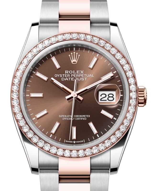 Rolex Datejust 36 Rose Gold Steel Chocolate Index Dial Diamond Bezel Oyster Bracelet 126281RBR BRAND NEW