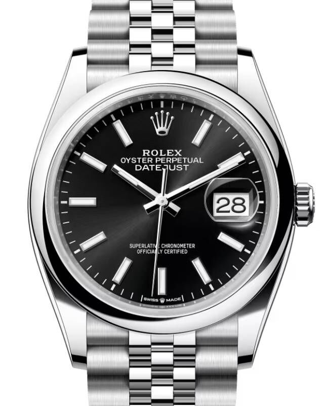 正真正銘　ROLEX Datejust ブラック ステンレス Rolex Datejust 36 Stainless Steel Bright Black Index Dial