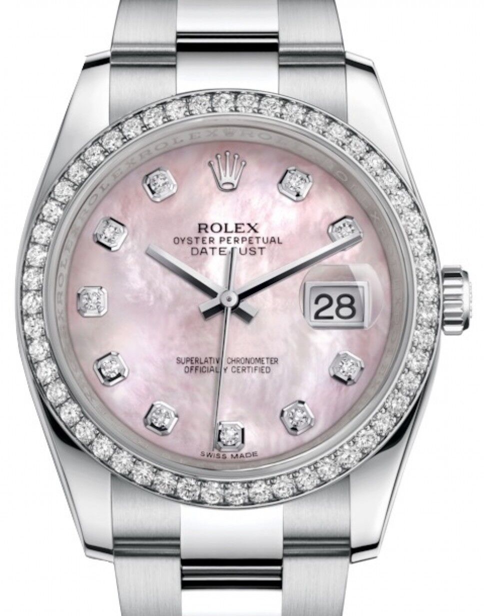 Rolex Datejust 36 Stainless Steel CUSTOM Pink Mother Of Pearl Diamond Dial  & Bezel Oyster Bracelet 126200 (126284RBR) - BRAND NEW