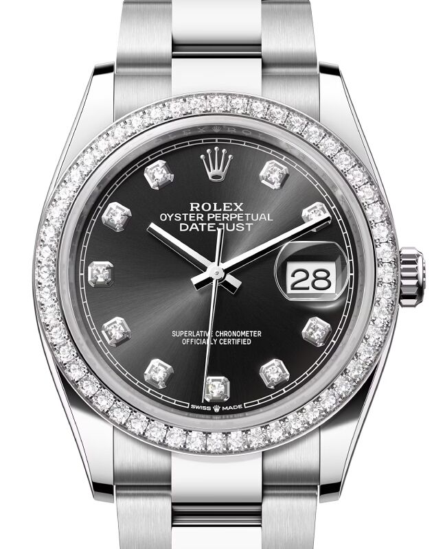 Rolex Datejust 36 White Gold Steel Bright Black Diamond Dial Diamond Bezel Oyster Bracelet 126284RBR BRAND NEW