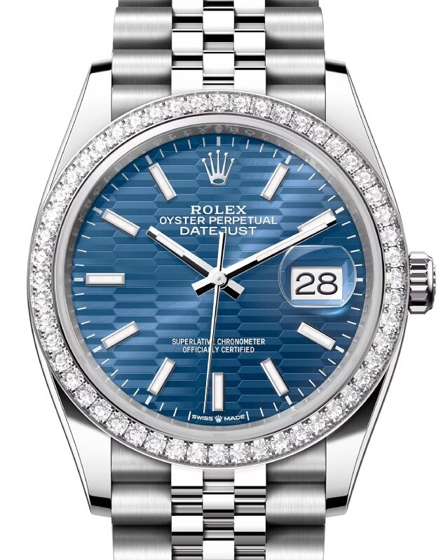 期間限定のお買い得商品 Bright Gold/Steel White 36 Datejust Rolex Blue Motif Fluted 邦楽
