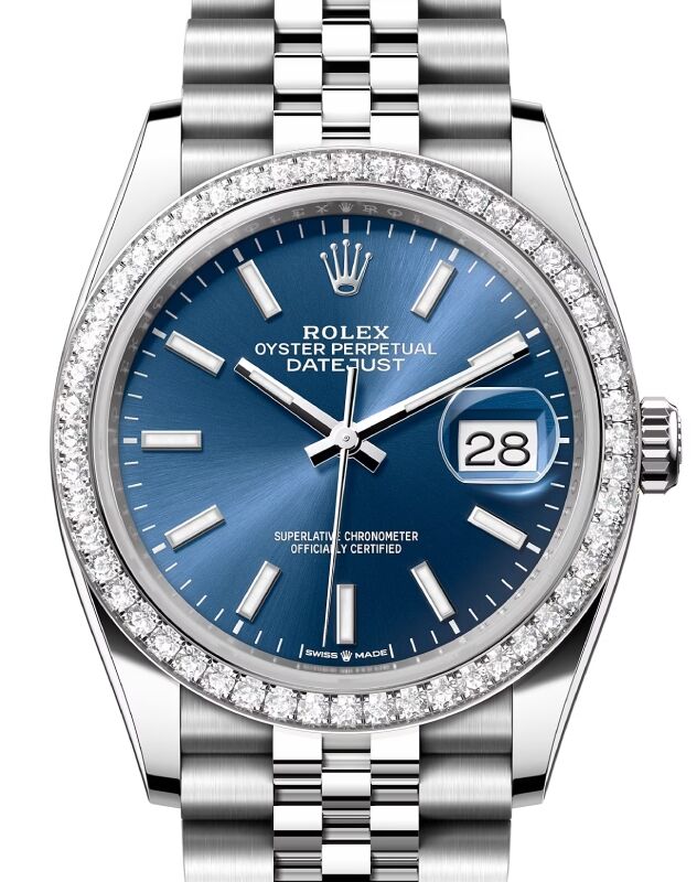 Rolex Datejust 36 White Gold/Steel Bright Blue Index Dial & Diamond Bezel  Jubilee Bracelet 126284RBR - BRAND NEW