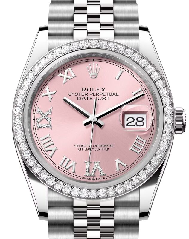 Rolex Datejust 36 White Gold/Steel Pink Roman Diamond VIIX