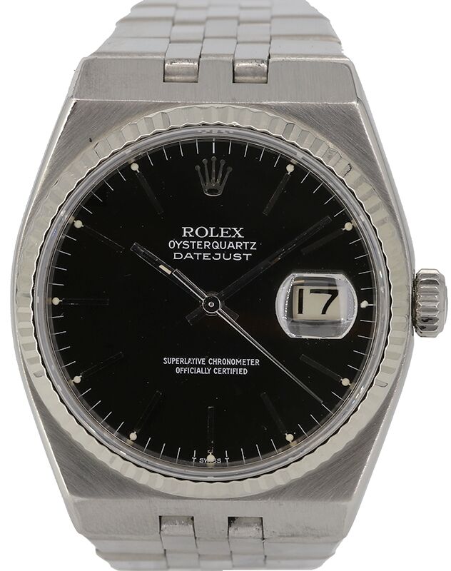 Rolex Datejust Oysterquartz Black Index White Gold Fluted