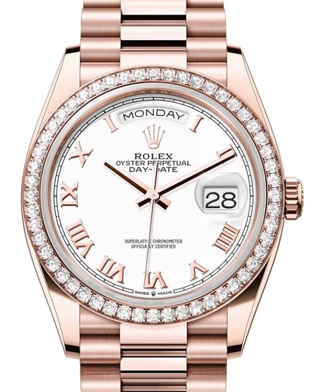 Rolex Day Date 36 President Rose Gold White Dial Diamond Bezel 128345RBR