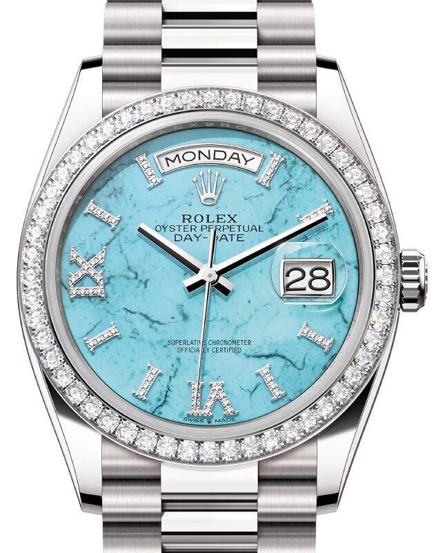 Rolex Day-Date 36 Blue ombré Diamond Dial Fluted Bezel Platinum President  Watch 128236