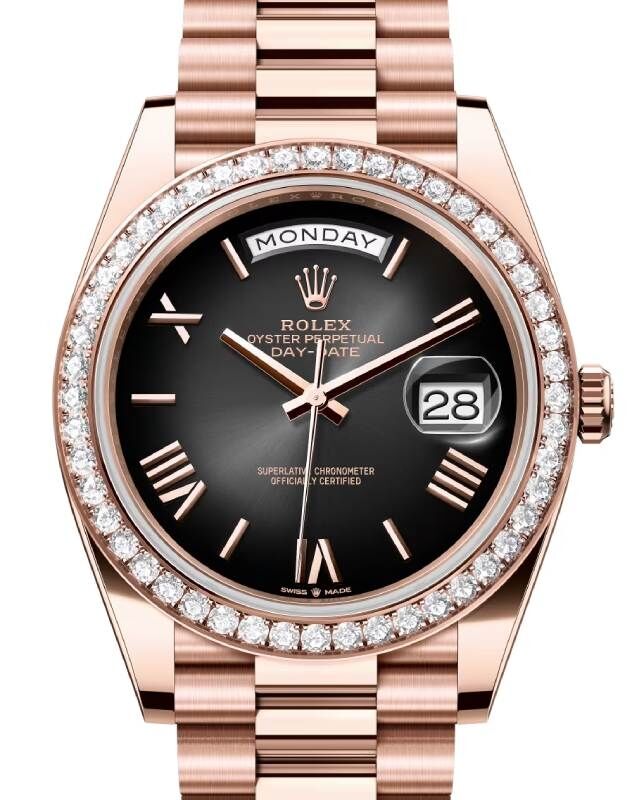 Rolex Day Date 40 President Rose Gold Slate Ombre Roman Dial Diamond Bezel 228345RBR