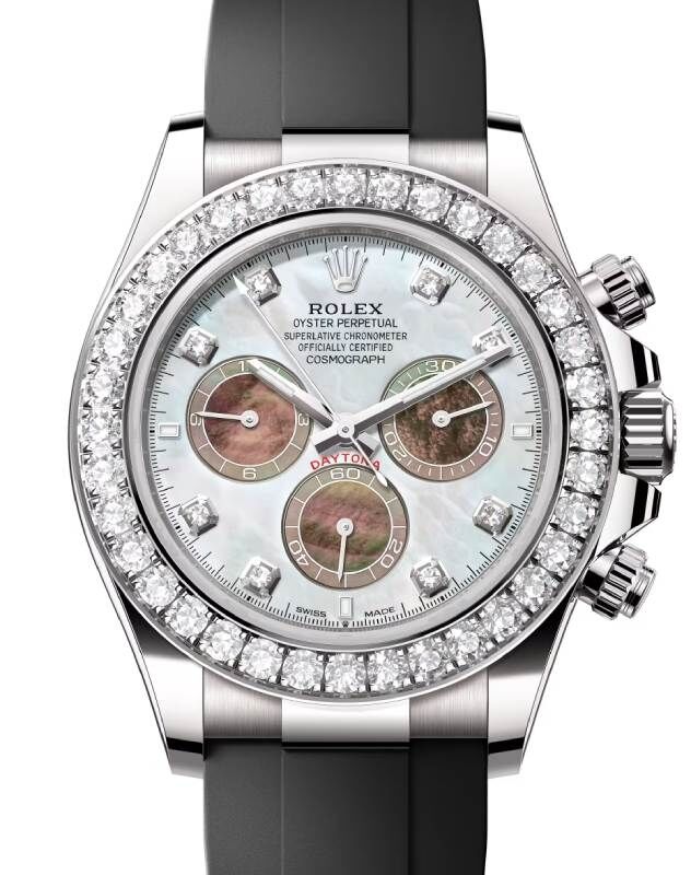 Rolex Daytona White Gold and White Mother of Pearl Diamond Dial & Bezel  Oysterflex Strap 126589RBR