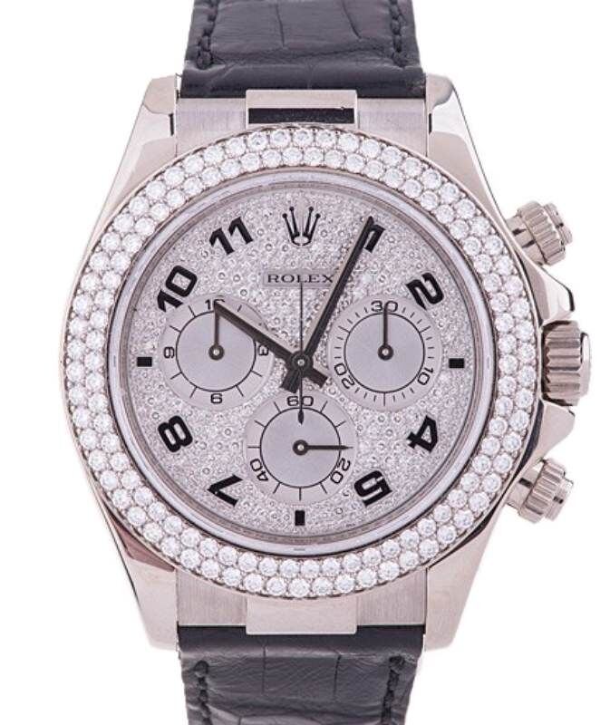 Rolex Daytona White Gold Diamond Pave Dial Bezel Leather Strap 116589RBR