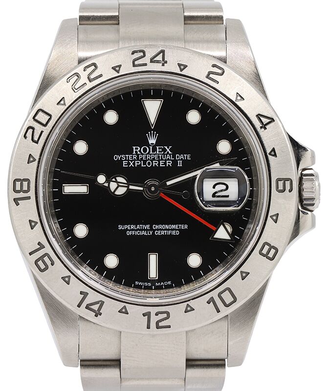 Rolex Explorer II 16570 GMT Black 40mm Oyster Stainless Steel Inscribed Bezel PRE OWNED