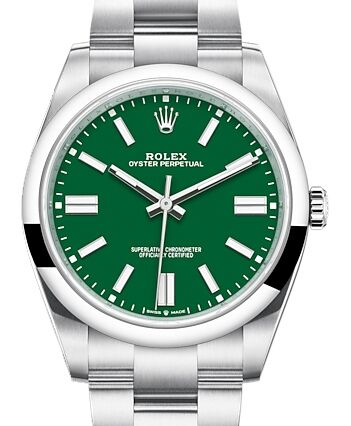 Rolex Oyster Perpetual 41 Stainless Steel Green Index Dial Smooth Bezel Oyster Bracelet 124300 BRAND NEW