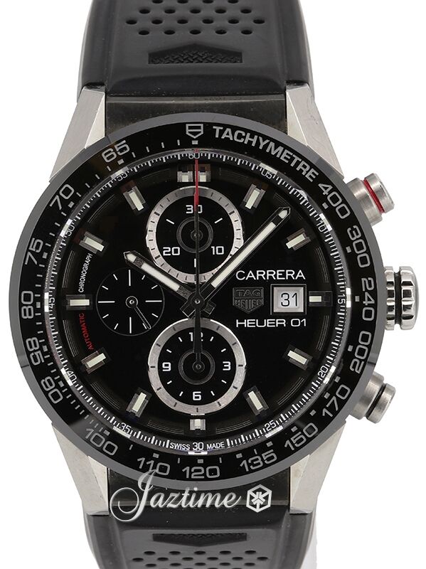 Tag Heuer Carrera Chronograph CAR201Z Black Index Ceramic Bezel Rubber Strap 43mm PRE OWNED