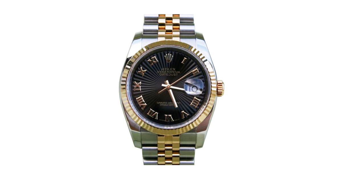 【Sunset】 Rolex Datejust 36 116233-BLKRFJ Black Sunbeam Roman Fluted Yellow