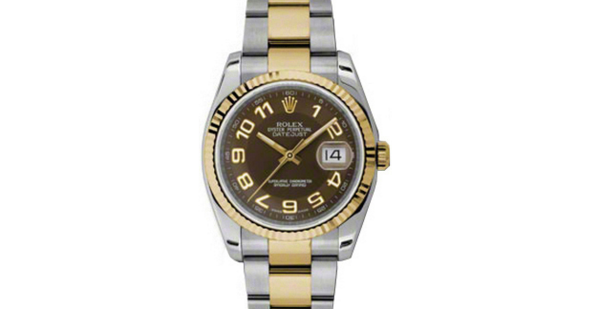 Rolex Datejust 36 116233-BRNAFO Brown Arabic Fluted Yellow Gold