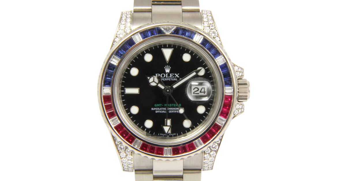 Rolex GMT Master II 116759SARU Ruby Sapphire Diamond 18k White Gold