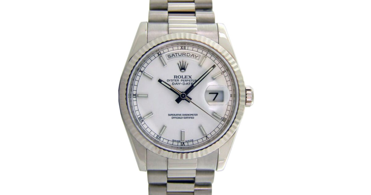 Rolex Day-Date 36 118239 White Index Fluted White Gold President