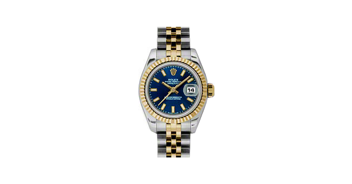 Rolex Lady-Datejust 26 179173-BLUSJ Blue Index Fluted Yellow Gold
