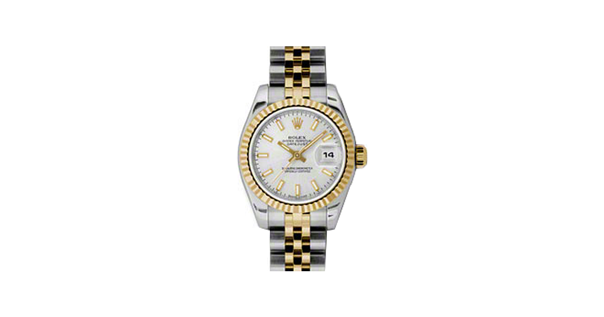 Rolex Lady-Datejust 26 179173-SLVSJ Silver Index Fluted Yellow