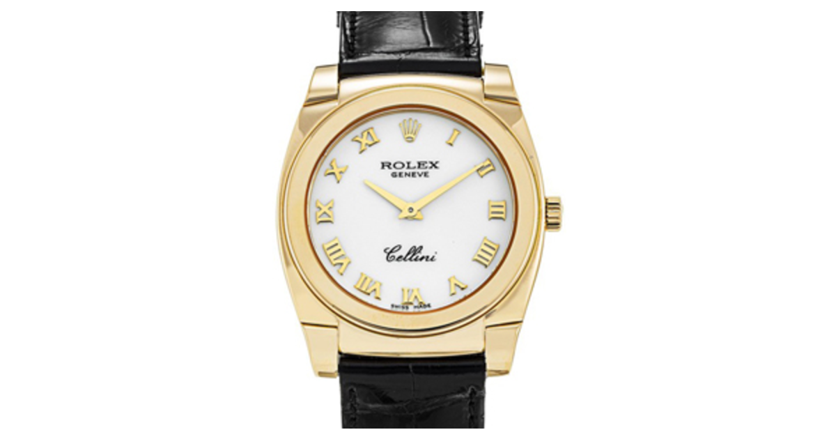 Rolex Cellini Ladies 5310-8 White Roman Yellow Gold Black Leather
