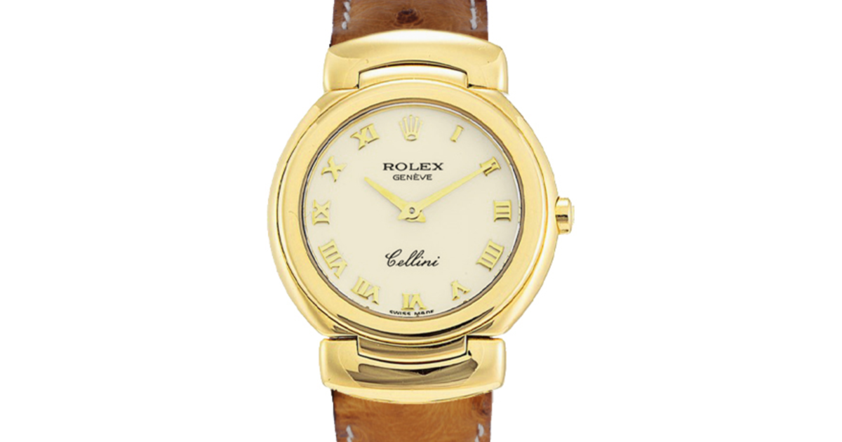 Rolex Cellini Quartz Ladies 6621-8S Ivory Roman Yellow Gold Brown
