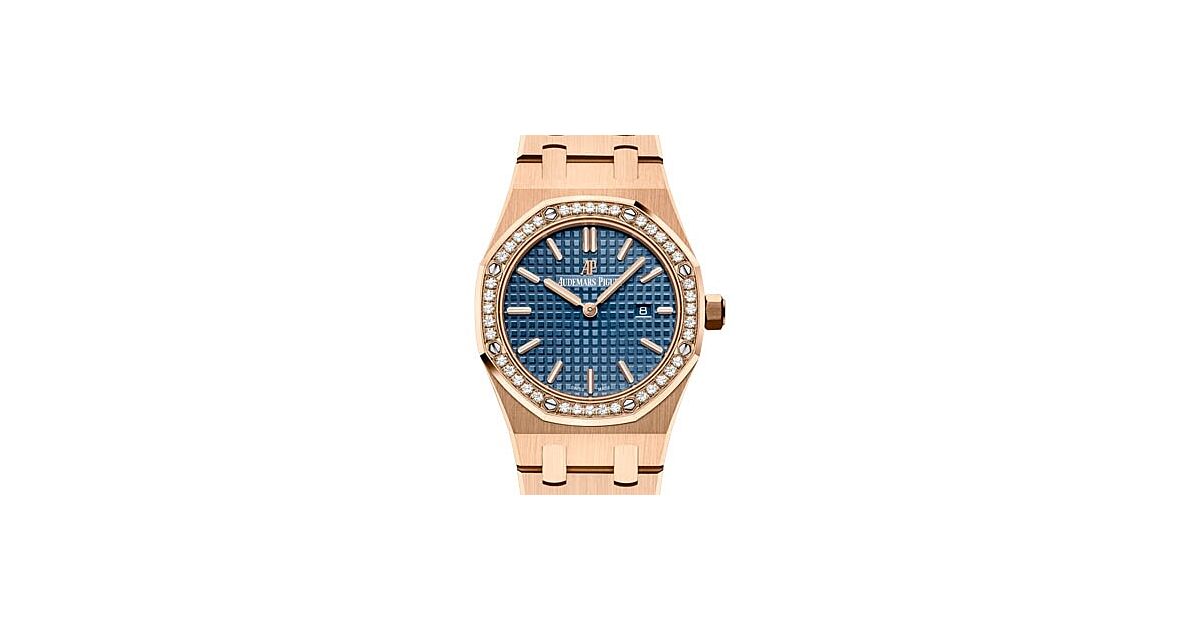 Audemars Piguet Royal Oak Quartz 33mm Rose Gold Blue Dial Diamond