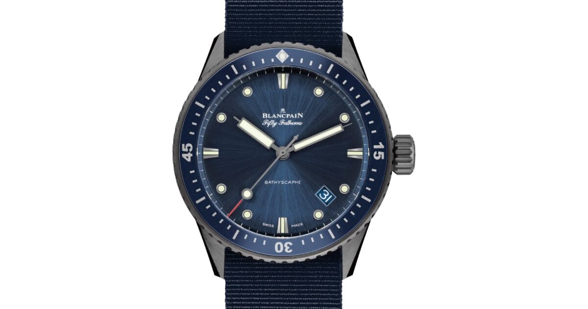 Blancpain Fifty Fathoms Bathyscaphe Ceramic 43.6mm Blue Dial NATO