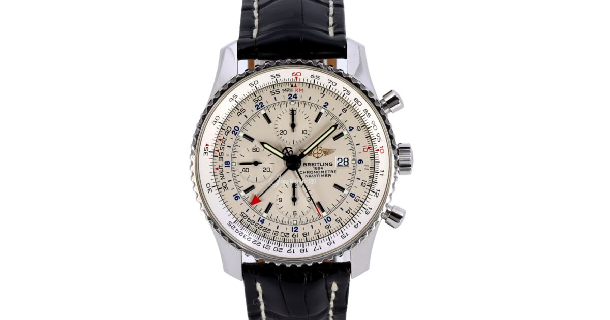 Breitling Navitimer World A24322 White Index Dial Black Leather