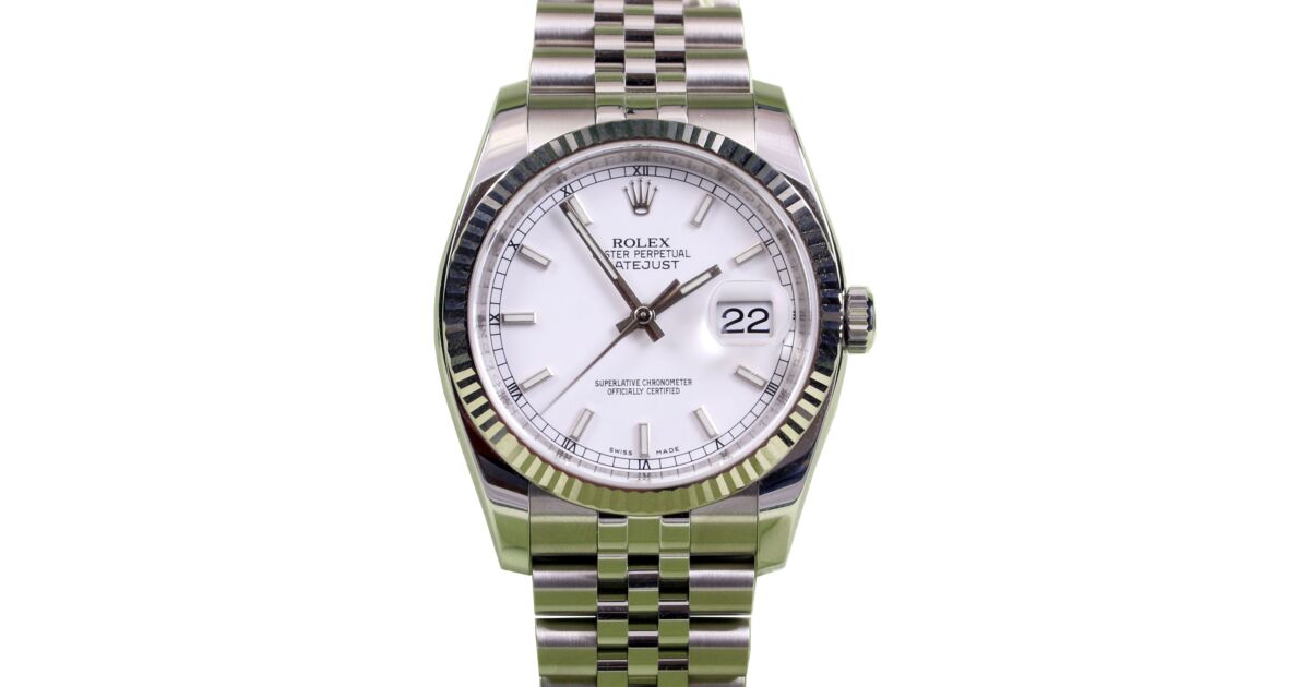 Rolex Datejust 116234 White Index 18k White Gold Fluted Bezel