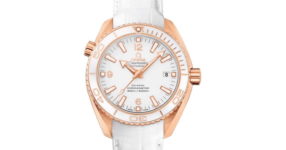 Omega Seamaster Planet Ocean 600M 42mm Red Gold White Dial Leather