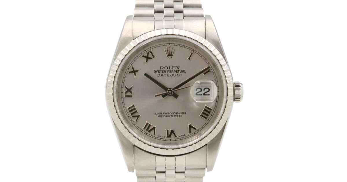 Rolex Datejust 16220 Men's 36mm Rhodium Roman Stainless Steel