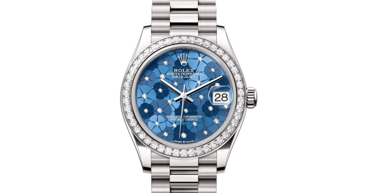 Rolex Datejust 31 White Gold Azzurro Blue Floral Motif Diamond