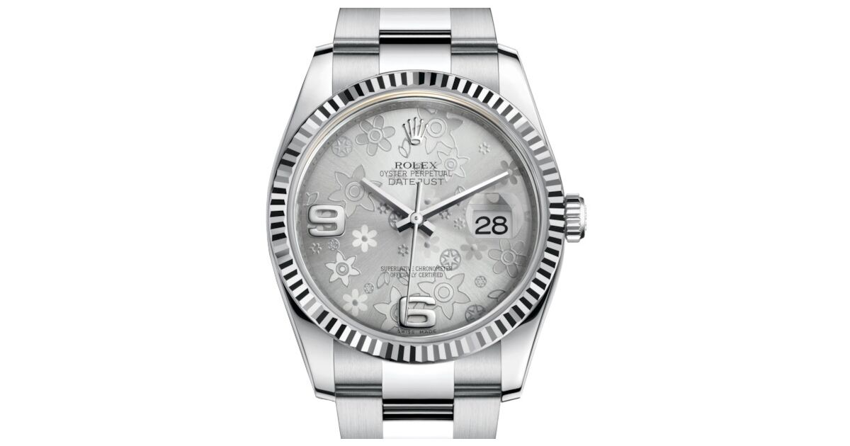 Rolex Datejust 36 White Gold/Steel Silver Floral Motif Arabic Dial