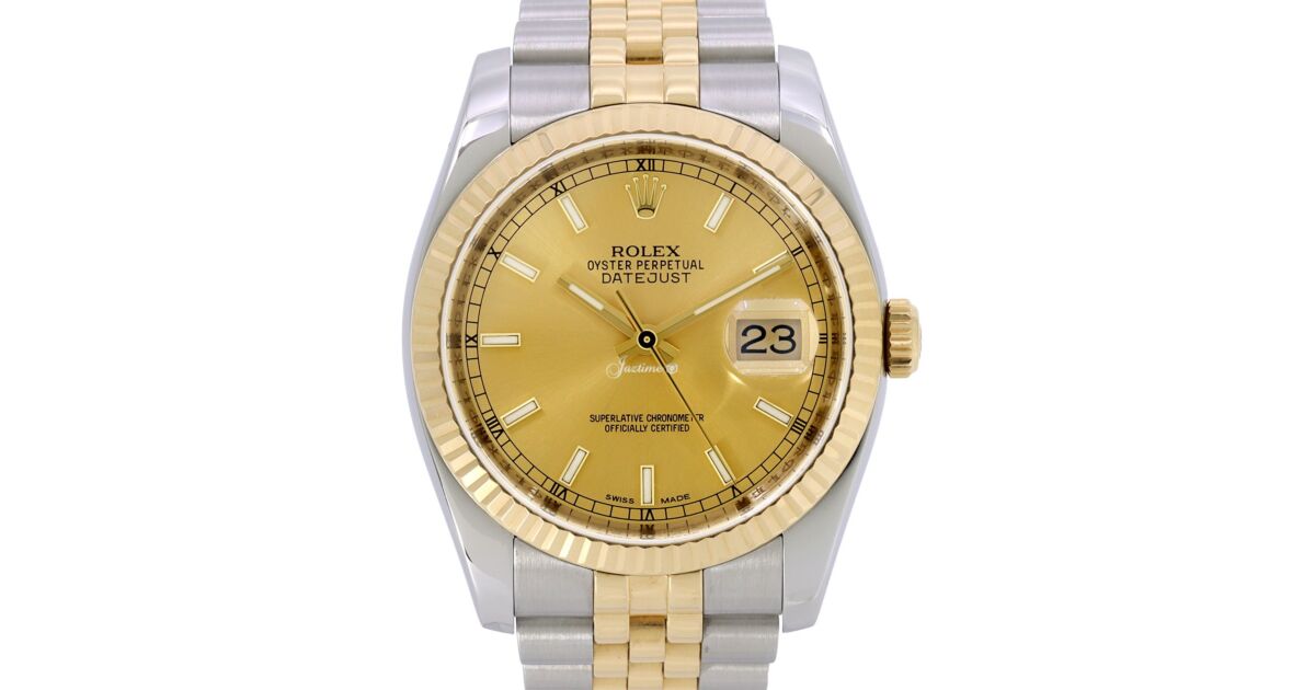Rolex Datejust 36 Yellow Gold/Steel Champagne Index Dial Fluted