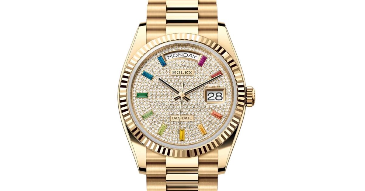 Rolex Day-Date 36 Yellow Gold Diamond Paved Rainbow Colored