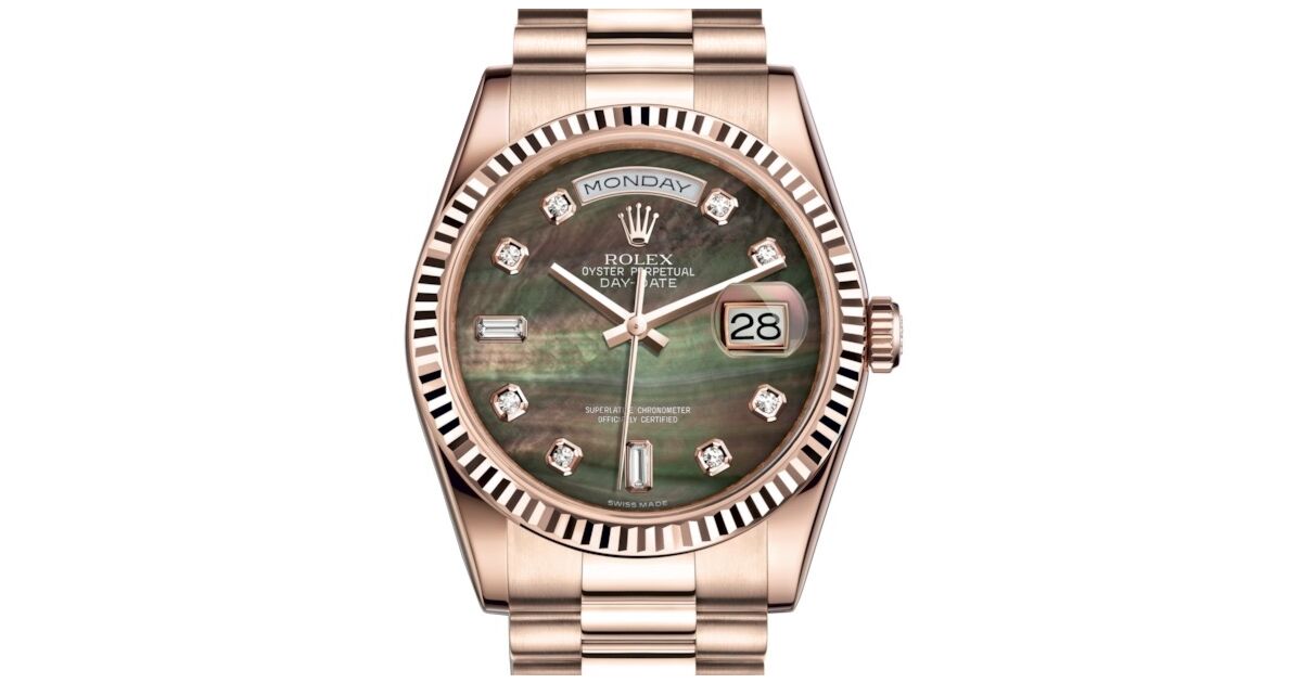 Rolex Day-Date 36 Rose Gold Black Mother of Pearl Diamond Dial