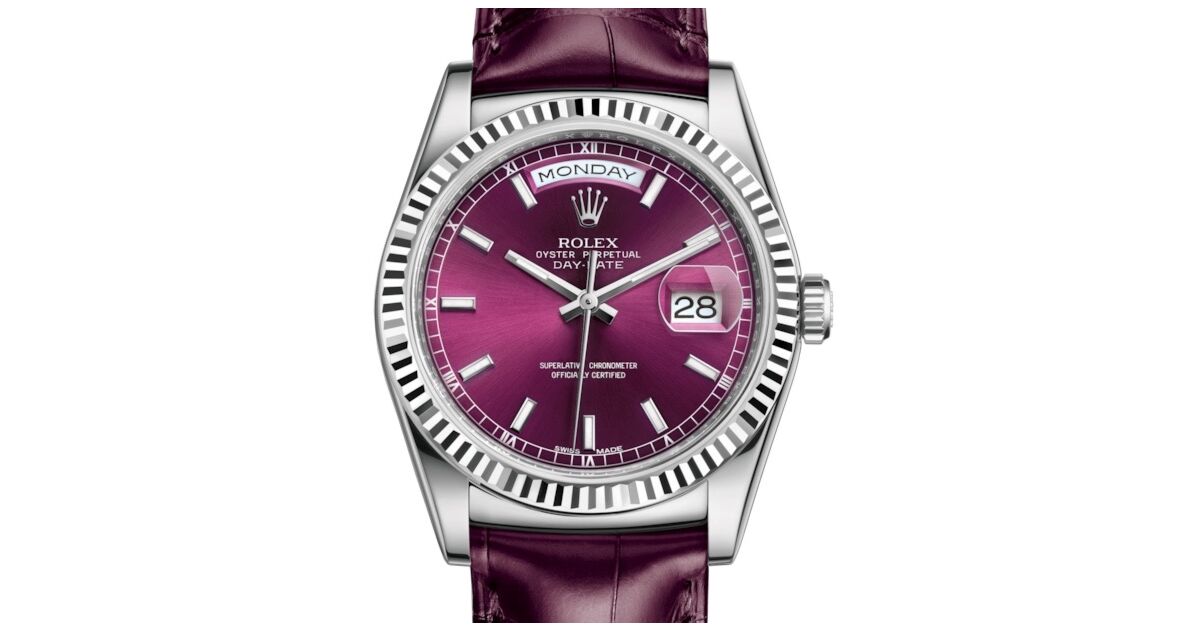Rolex Day-Date 36 White Gold Cherry Index Dial & Fluted Bezel