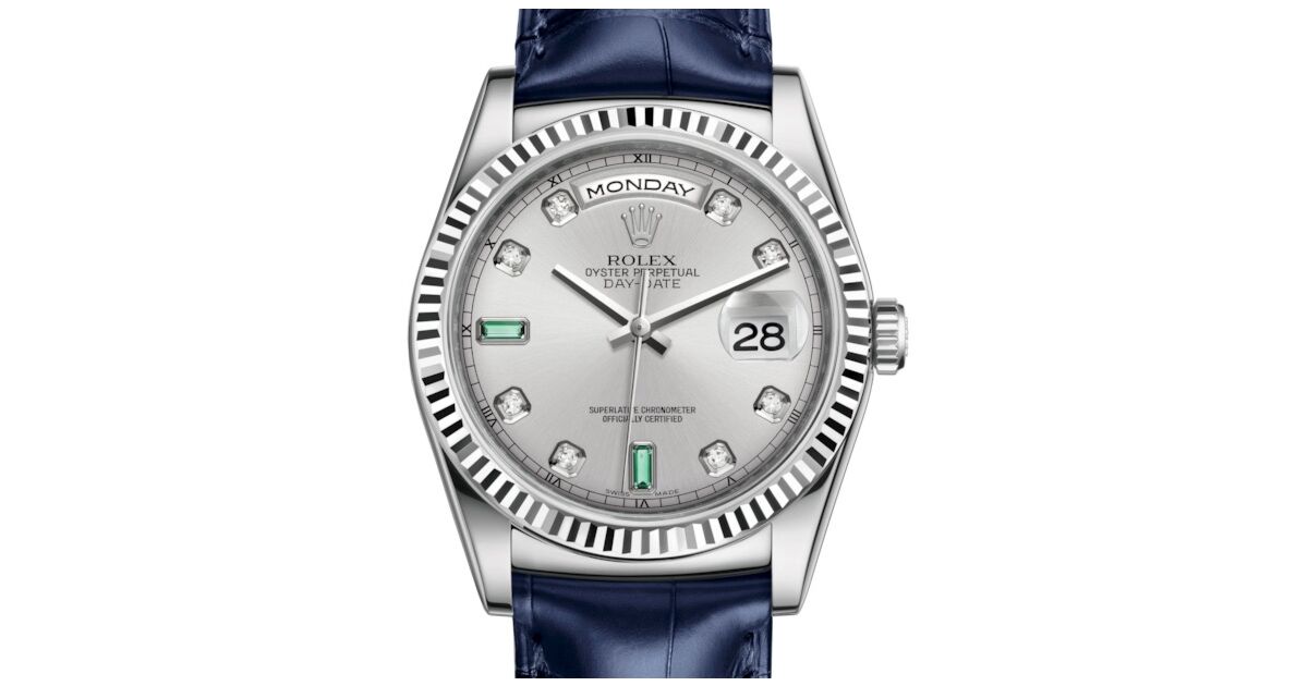 Rolex Day-Date 36 White Gold Rhodium Diamond & Emeralds Dial