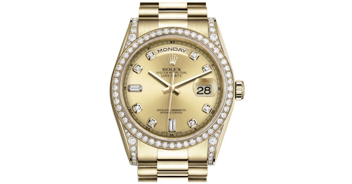 Rolex Day-Date 36 Yellow Gold Champagne Diamond Dial & Diamond Set