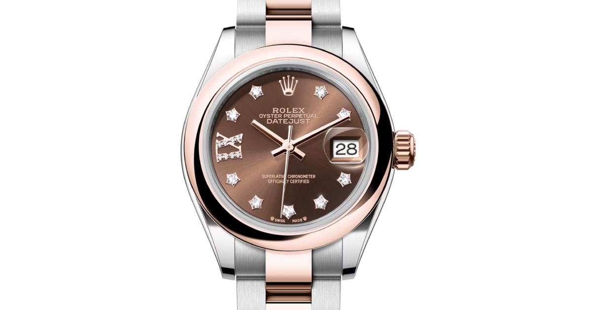 Rolex Lady-Datejust 28 Rose Gold/Steel Chocolate Diamond Roman