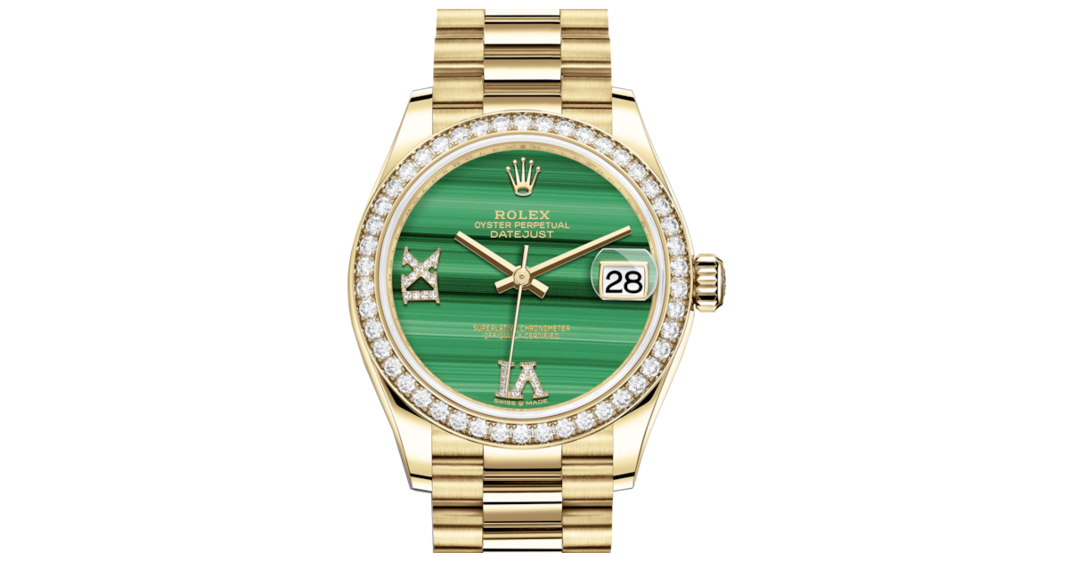 Rolex Lady-Datejust 31 Yellow Gold Malachite Roman Diamond VI Dial