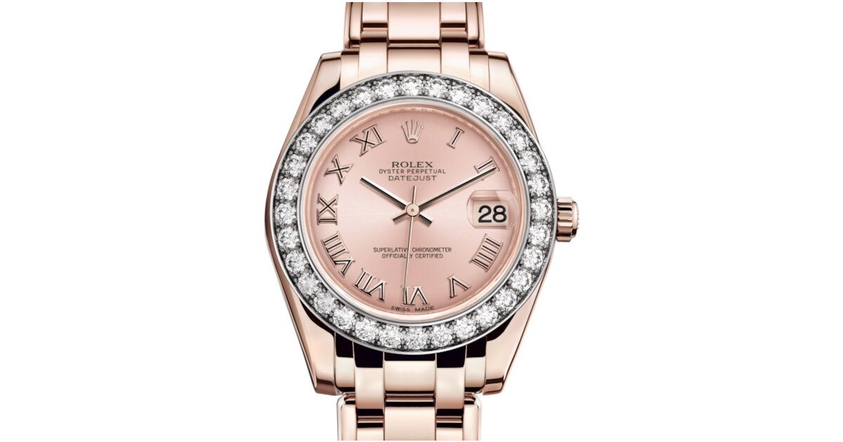 Rolex Pearlmaster 34 81285 Pink Roman Diamond Bezel Rose Gold