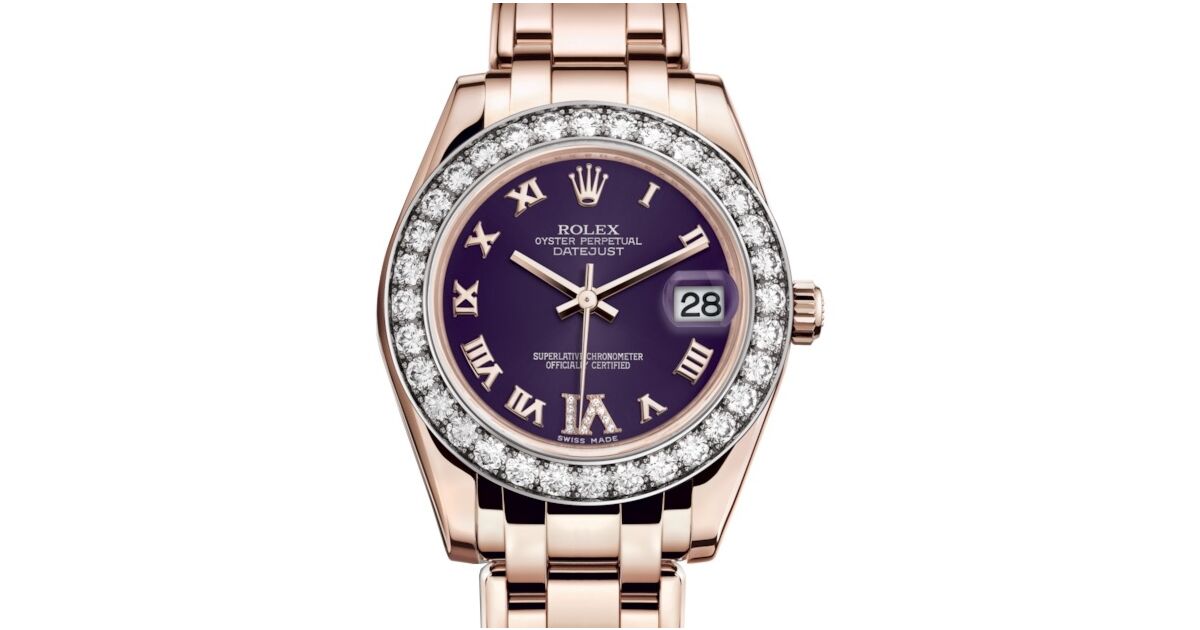 Rolex Pearlmaster 34 81285 Purple Roman Diamond Bezel VI set with