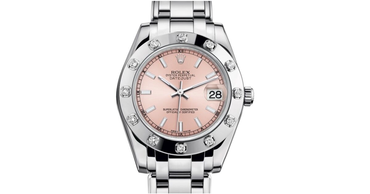 Rolex Pearlmaster 34 81319 Pink Roman White Gold Bezel Set with
