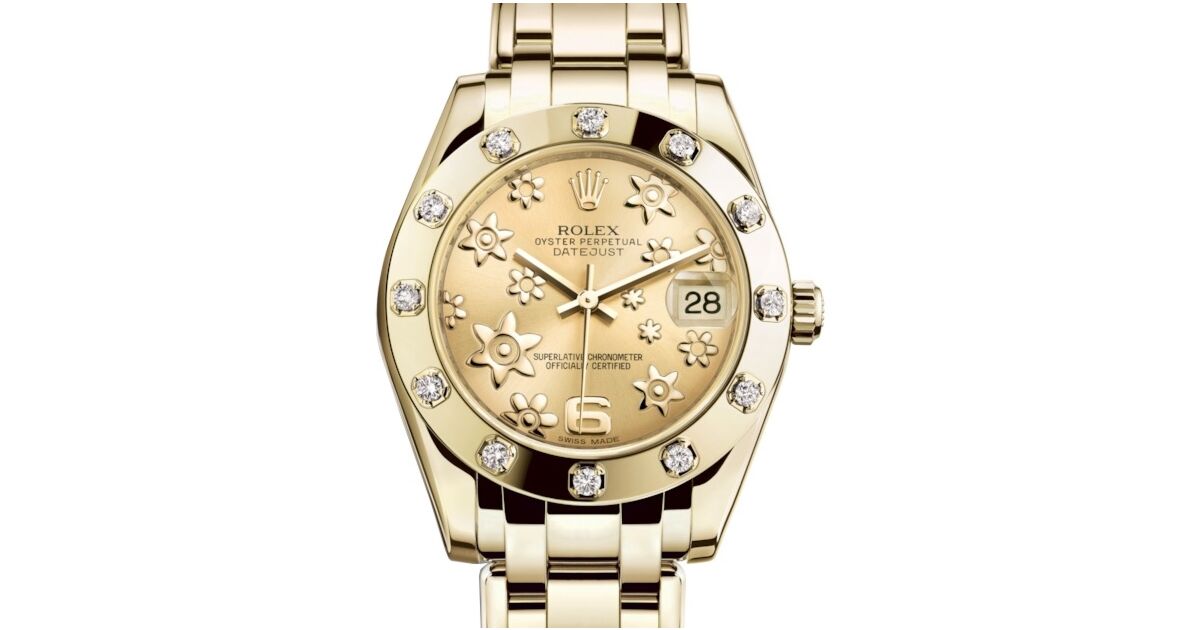 Rolex Pearlmaster 34 81318 Steel Roman Yellow Gold Bezel Set with