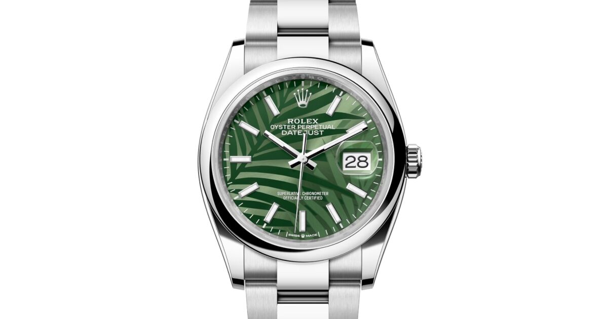 Rolex Datejust 36 Stainless Steel Olive Green Palm Motif Index