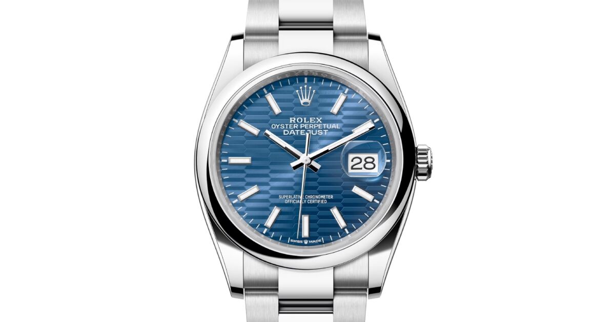 Rolex Datejust 36 Steel Bright Blue Fluted Motif Index Dial Domed