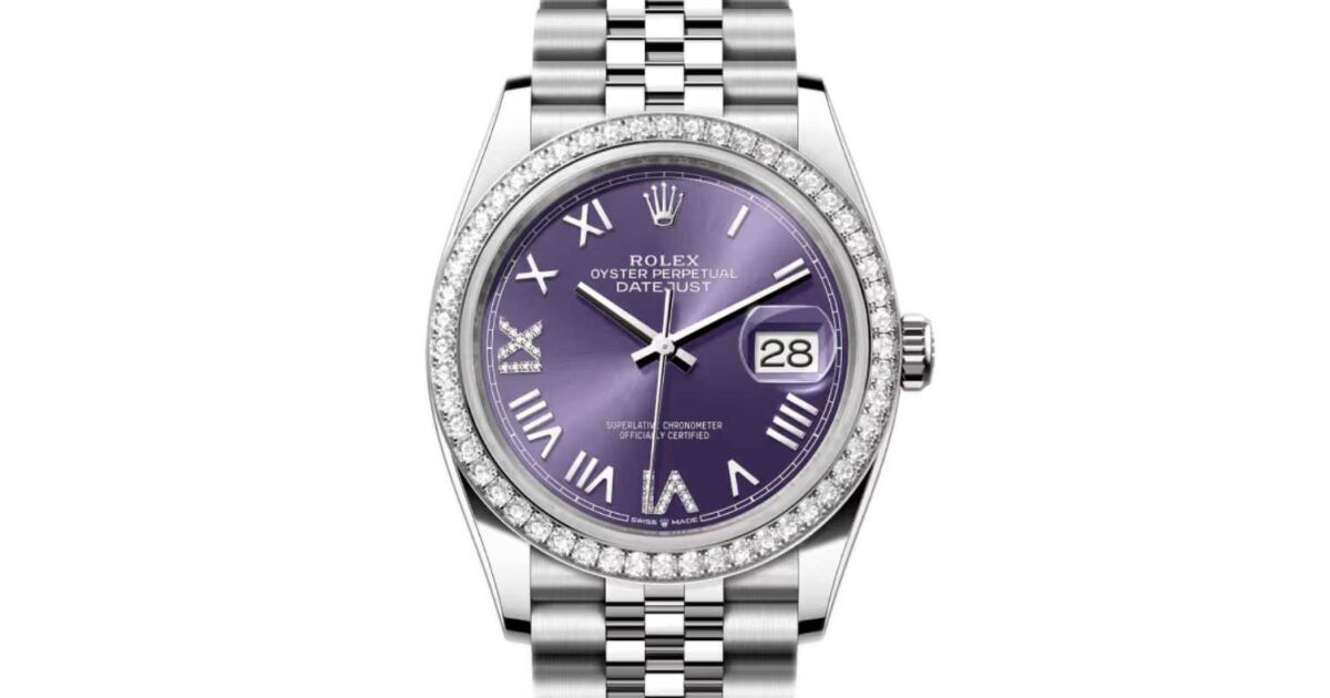 Rolex Datejust 36 White Gold/Steel New Aubergine Roman Diamond