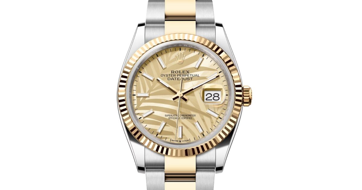 Rolex Datejust 36 Yellow Gold/Steel Golden Palm Motif Index Dial