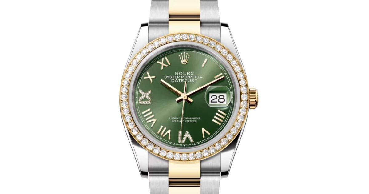 Rolex Datejust 36 Yellow Gold/Steel New Olive Green Roman Diamond