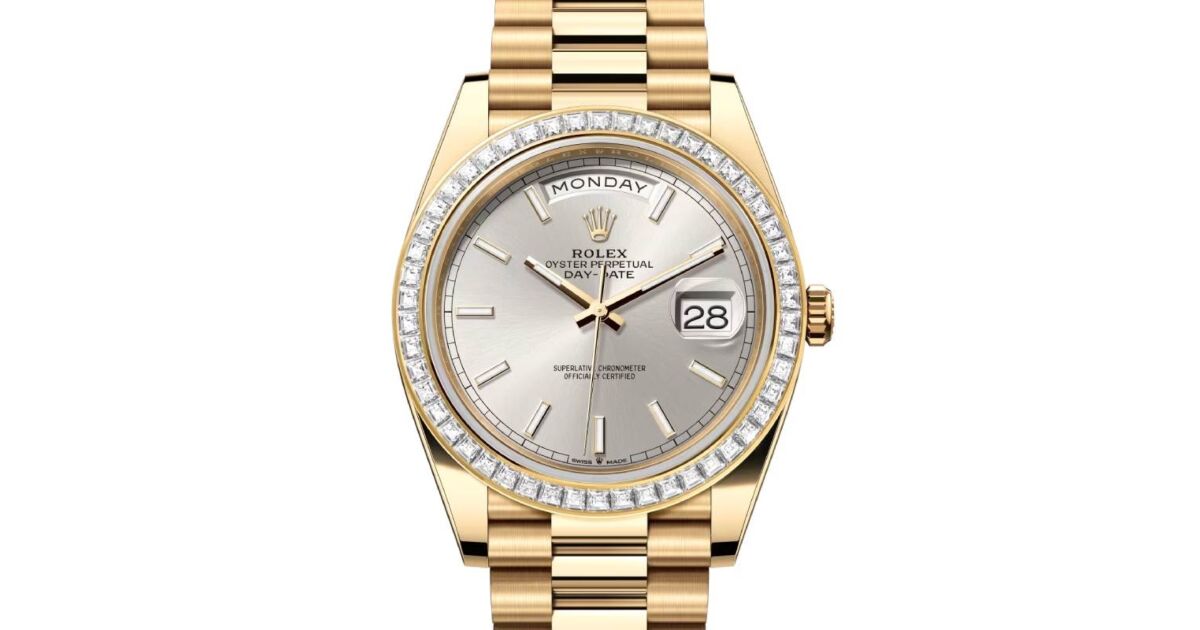 Rolex Day-Date 40 President Yellow Gold Silver Index Dial Diamond